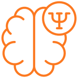 Orange background with two white arrows forming a circular loop.