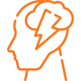 Orange silhouette of a person thinking with a question mark above their head.