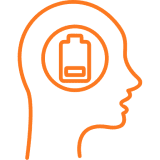 Orange silhouette of a head with a smartphone inside.
